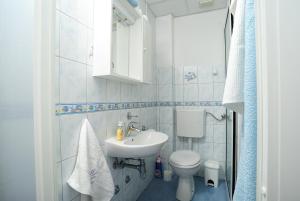 DrašniceApartmani Višković Drašnice的白色的浴室设有水槽和卫生间。