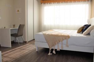 米尼奥Hotel La Terraza的一间卧室配有一张床、一张书桌和一个窗户。
