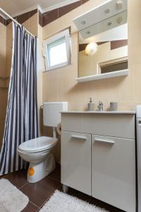 罗维尼Apartments Elita的一间带卫生间、水槽和镜子的浴室