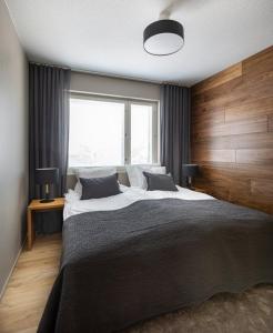 列维Levin Kunkku, Apartment B7的一间卧室设有一张大床和一个窗户。