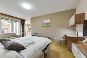 摩拉瓦托普利采J&M Spa Holiday Home Terme Vivat的一间带大床和电视的卧室
