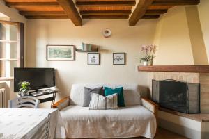 Contignano卡萨弗郎公寓的带沙发和壁炉的客厅