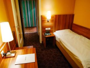 波恩莱茵兰德酒店的酒店客房配有一张床、一张书桌