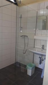 因斯布鲁克因斯布鲁克青年旅舍的带淋浴和盥洗盆的浴室