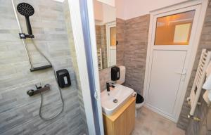 布加勒斯特豪华住宿公寓　的带淋浴和盥洗盆的浴室