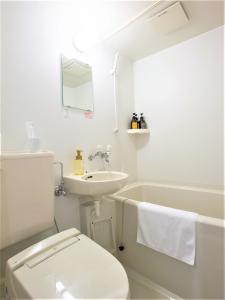 横滨SHIN YOKOHAMA SK HOTEL - Non Smoking - Vacation STAY 86107的白色的浴室设有卫生间和水槽。