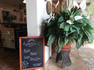 Vezzi PortioLe Petit Chateau的厨房里盆栽植物旁边的标志