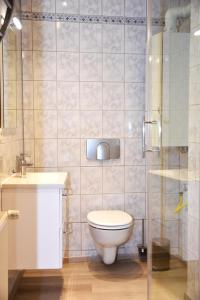 代德斯海姆FeWo 1 - Deidesheim的浴室配有卫生间、盥洗盆和淋浴。