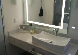 瓜达拉哈拉历史中心假日套房酒店的浴室设有白色水槽和镜子