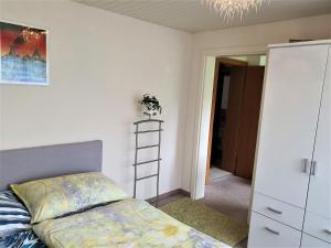 SchlinsDreamlandRanch Vorarlberg的一间卧室配有一张床、梳妆台和梯子