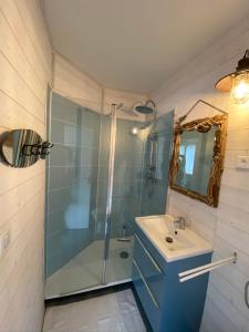 沙特拉永普拉日CENTRE CHATELAILLON GRAND T3** AVEC COUR 100m PLAGE的一间带玻璃淋浴和水槽的浴室