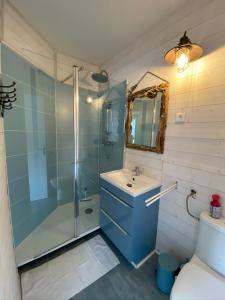 沙特拉永普拉日CENTRE CHATELAILLON GRAND T3** AVEC COUR 100m PLAGE的带淋浴、盥洗盆和卫生间的浴室