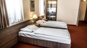 凯奇凯梅特哈洛姆古纳尔酒店的配有镜子的酒店客房内的两张床