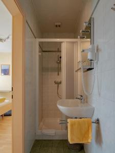 RattersdorfGasthof Familie Hutter的一间带水槽和淋浴的浴室