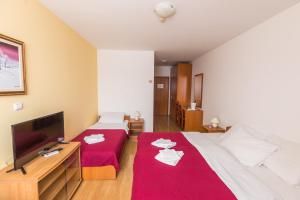 奥古林克雷科酒店的一间卧室配有一张大床和一台平面电视