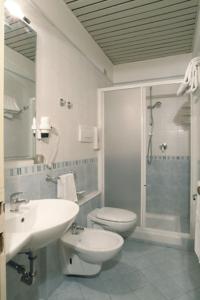 摩德纳普林西比酒店的一间带水槽、卫生间和淋浴的浴室