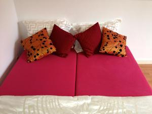 鹿特丹玛丽亚住宿加早餐酒店的粉红色的床和四个枕头