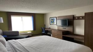 Reidsville里兹维尔智选假日套房酒店 的酒店客房配有一张床、一张书桌和一台电视。