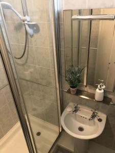 斯旺西Redcliffe Apartments Flat 7A的带淋浴和盥洗盆的浴室