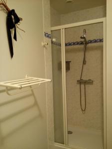 穆兰UN AIR MOULINOIS的浴室里设有玻璃门淋浴