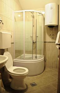 波德戈里察艾芙洛帕酒店的带淋浴、卫生间和盥洗盆的浴室