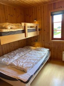 哈山Hafjell Grenda lejligheder的一间卧室设有两张双层床和一扇窗户。