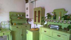 卡拉泰乌廖卡萨帝卡米拉住宿加早餐旅馆的厨房配有绿色橱柜和绿色柜台