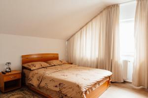 Albeştii PămînteniAutentic Adorabil Apartment的一间卧室设有一张床和一个大窗户