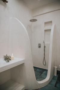 迈洛波塔斯曼索斯普拉斯酒店的一间带圆形镜子和淋浴的浴室