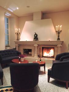 普特布斯拜德翰斯戈尔酒店的客厅配有壁炉和沙发。