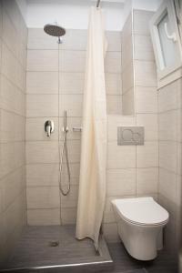 费拉斯泰拉别墅酒店的浴室设有淋浴、卫生间和浴帘。