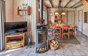 雷希林Amazing Home In Rechlin With Kitchen的客厅配有燃木炉灶和桌子