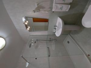 拉博雷鲁堡米拉卡斯特酒店的一间带玻璃淋浴和卫生间的浴室