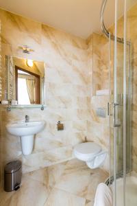 卡尔帕奇卡门酒店的一间带水槽、卫生间和淋浴的浴室