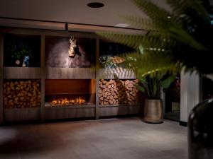 奥森德雷赫特洋克赫尔边境酒店的一间设有壁炉的房间,配有一束木柴