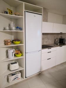 帕德隆Iacobus VUT-CO-00371O的厨房配有白色橱柜和冰箱。