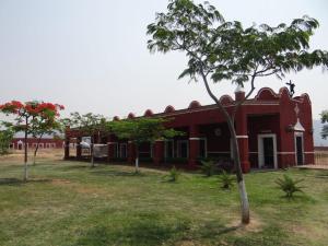 JantetelcoHacienda Santa Clara, Morelos, Tenango, Jantetelco的前面有一棵树的红色房子