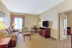 朗克斯兰卡斯特拉金塔旅馆及套房酒店的一间配备有沙发及电视的酒店客房