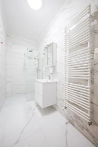 珀塞达耶Hotel Lucija的白色的浴室设有水槽和镜子