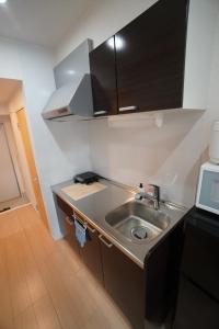 那霸Daruma apartment 403的一间带水槽和微波炉的小厨房