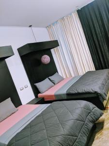 赫尔格达Marina Square Hostel的一间卧室设有两张床和窗户。
