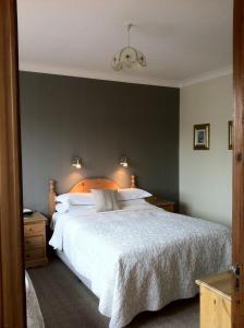戈尔韦阿东酒店的卧室配有白色的床和绿色的墙壁