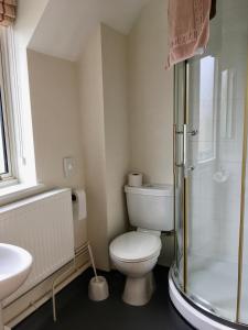 勒德洛Ludlow Mascall Centre的一间带卫生间和玻璃淋浴间的浴室
