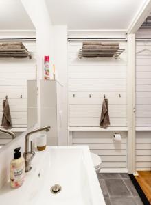 兹沃勒The Cabin at Zwolle Centraal的白色的浴室设有水槽和卫生间。