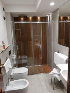 尼科洛西Corsaro Etna Hotel&SPA的带淋浴、卫生间和盥洗盆的浴室