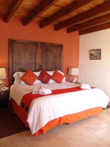 圣米格尔-德阿连德提欧精品酒店的一间卧室配有一张带橙色墙壁的大床