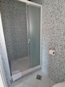 特罗吉尔希沃佩塔尔别墅的浴室里设有玻璃门淋浴