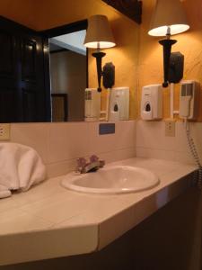 帕纳哈切尔帕纳哈切尔波萨达唐罗德里戈酒店的浴室的柜台设有水槽和镜子