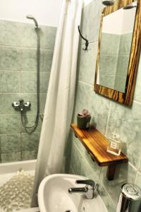 莫什尼卡德拉加Apartment with soul的浴室配有盥洗盆和带镜子的淋浴