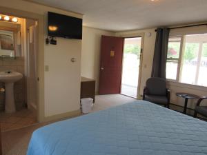特伦顿阿卡迪亚盖特威汽车旅馆的一间卧室配有一张床,浴室设有水槽